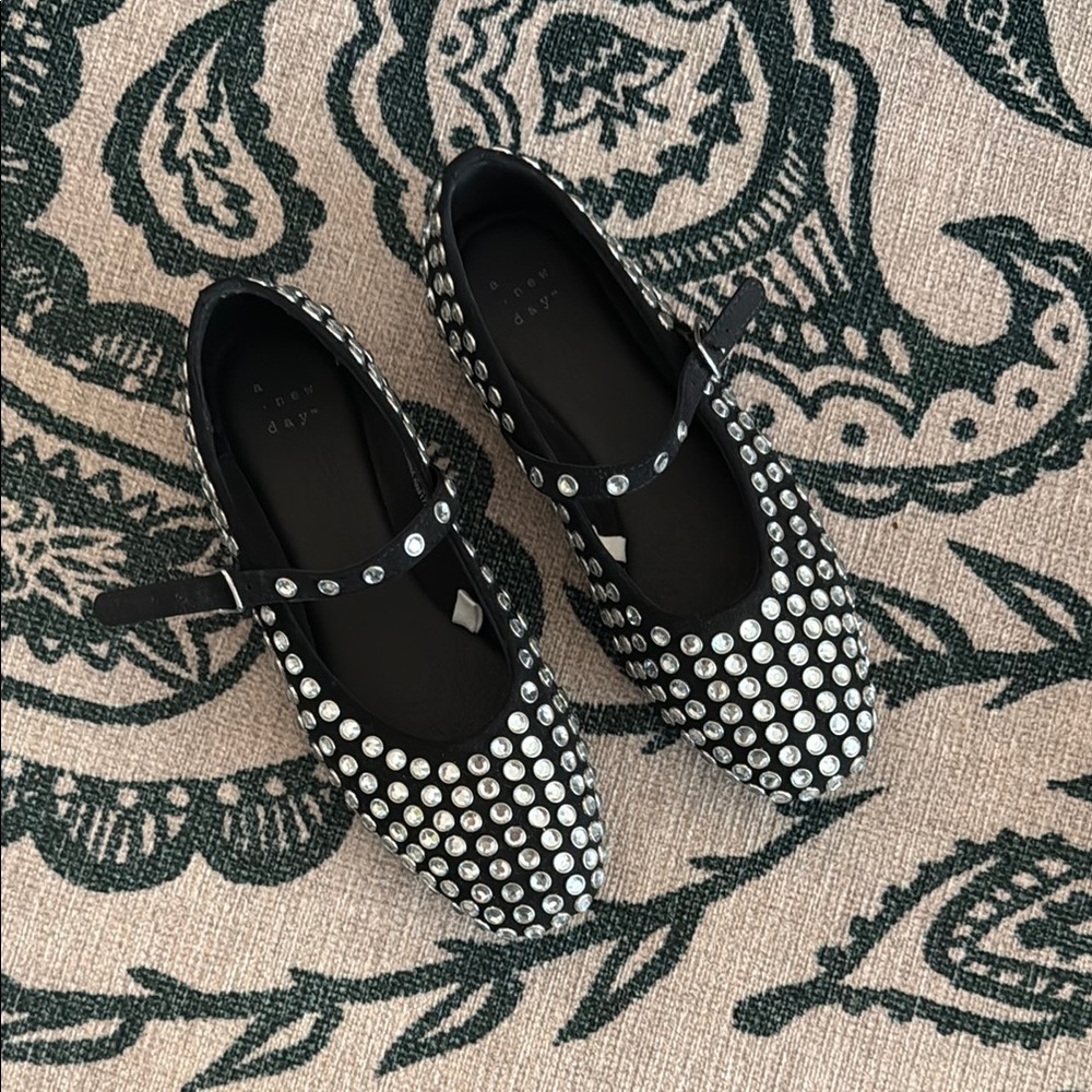 Studded Black and Silver Mary Jane Shoes (a new day Issa flats)